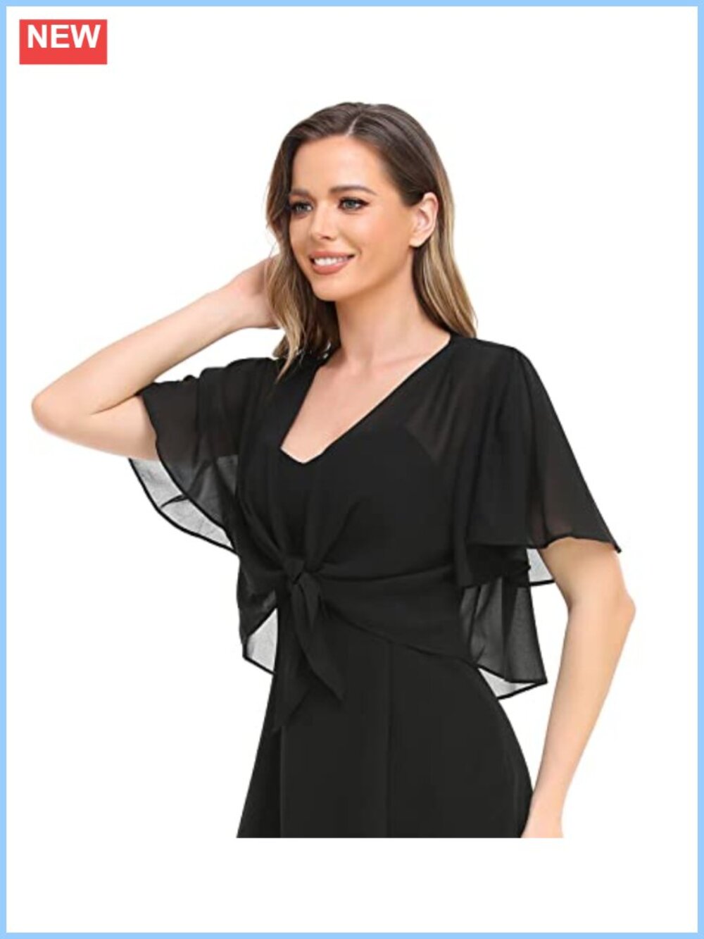 Yetoun Womens Shrug Tie Top Cardigan for Evening Dress Short Sleeve Chiffon
